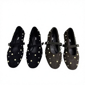 ZA Espagne 2026 Nouvelle Collection Été – Ballerines Respirantes à Bride Unique, Bout Rond, Rivets, en Daim Noir et Marron pour Femme - Product Image 1