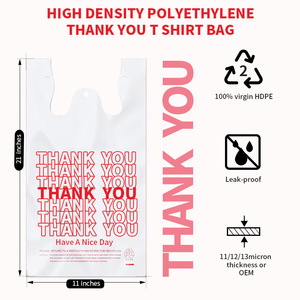 Bán Hot Bán Buôn Biểu Tượng Tùy Chỉnh In Ấn Nhiệm Vụ Nặng Nề Có Thể Tái Chế Tái Sử Dụng Mềm HDPE/LDPE Với Tay Cầm T-Shirt Nhựa Mua Sắm Túi - Product Image 3