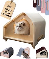 Katzenhaus Überdachtes Innen-Haustierbett mit Kissen & Kratzbaum |   Holz-Kratzbaum-Haus für Katzen, Kätzchen und kleine Hunde
