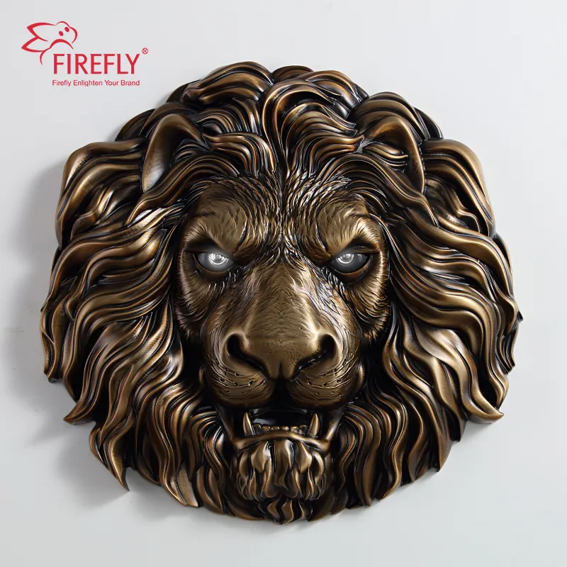 Özel Metal el sanatları yapıt Vintage aslan işıklı kabartmalı pirinç döküm bronz Metal 3D pirinç anıt plak