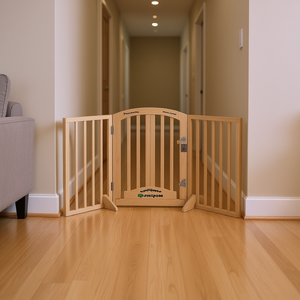 Barrière pliable pour chien en bois de peuplier à 4 panneaux avec porte, 126 pouces, enclos pour animaux de compagnie, utilisation intérieure - Product Image 2