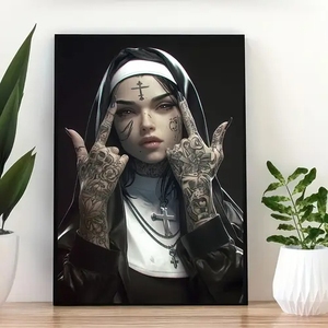 Lienzo de monja tatuado, arte de pared, pintura en lienzo de alta calidad para decoración de café en casa, regalo único - Product Image 4