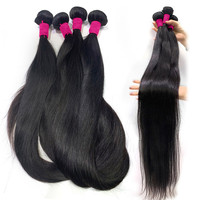 Rambut Asli Brasil Mink Lurus Grosir, Bundel Rambut 30 32 34 36 Inch, 100% Kutikula Tersusun Rapi, Ekstensi Rambut Manusia Double Weft