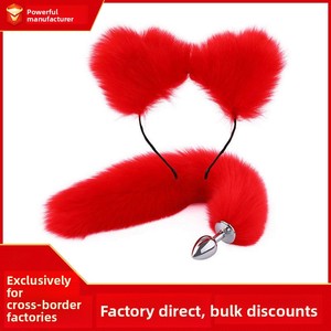 Set de Juego de Roles Erótico para Adultos: Cola de Zorro con Tapones Anales y Cubre Orejas, Cola Artificial de Pelo con Bloques de Color, Juguete Sexual SM para Dilatación Anal - Product Image 6