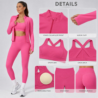 Ensemble de yoga 3 pièces pour femme : veste zippée, soutien-gorge de sport à dos croisé et leggings taille haute, 220 GSM, séchage rapide, tenue d'entraînement