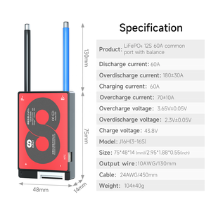 Daly BMS LiFePO4 12S 36V 60A cho pin lithium 18650 3.2V E xe đạp Scooter 36V cân bằng BMS hệ thống bảng mạch daly - Product Image 2