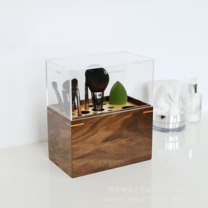Solid Wood <b>Makeup</b> Brush Storage <b>Box</b> With Lid 3-6L Dustproof Organizer For Brushes Eyebrow Pencils Eyeliners Eyeshadow Tubes - Product Image 4