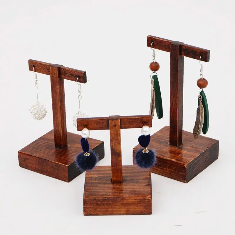 Natural Wooden Private Label Modern Creative Ring Pendant Earrings Bracelet Necklace Jewelry Selling Table Display Set