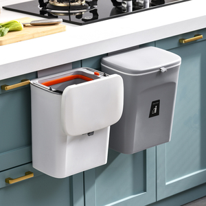 Cubo de <span class=keywords><strong>Basura</strong></span> de Cocina Montado en la Pared con Tapa, de Plástico, Gran Capacidad, Tipo Colgante para Puerta de Armario - Product Image 1