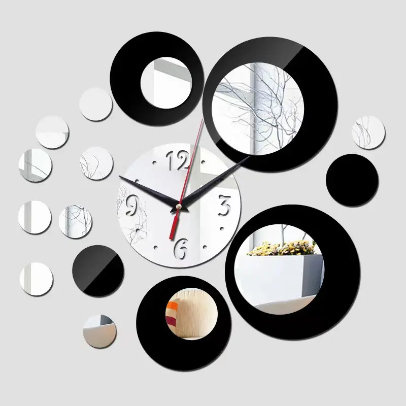 Reloj de pared de péndulo con espejo acrílico DIY, reloj de cuarzo colgante decorativo grande con exhibición de agujas, decoración del hogar