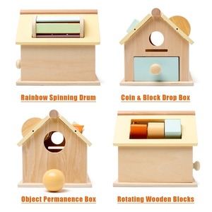5 in 1 Wooden Montessori Busy House Shape Sorting Game <strong>Rainbow</strong> Spinning Drum Ball Coin <strong>Drop</strong> Toy - Product Image 3