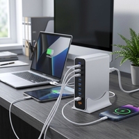 Chargeur rapide GaN 10-en-1 800W avec 8 ports USB-C et 2 ports USB-A, station de charge de bureau pour iPhone, tablette, MacBook, Android, Samsung