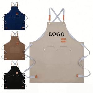 ผ้ากันเปื้อนเชฟแบบไขว้หลัง QC Custom Logo ผ้าแคนวาสฝ้ายทันสมัย ยั่งยืน 3 กระเป๋า สำหรับร้านอาหาร บาร์ คาเฟ่ ชุดยูนิฟอร์ม - Product Image 1