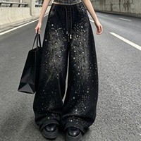 F349/FANMAJIALIE Celana Jeans Wanita Trendy Berlian Gaya Fashion Jalanan dengan Sentuhan Kerajinan Berat Celana Denim Wanita