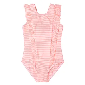 New Cute Baby Girl Red Striped Swimsuit 1 Piece Kid Swimwear Fashion Beach Bathing Suit