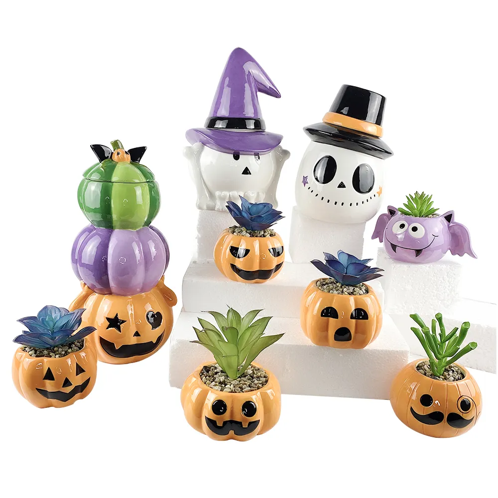 Halloween Kürbis Fledermaus geformt niedlichen Cartoon Keramik Kaktus Sukkulenten Pflanzer Pflanze Blume Bonsai Topf