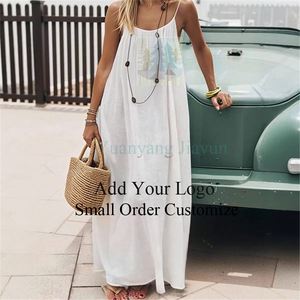 Abito lungo estivo da donna stile bohémien con spalline sottili, fantasia a pois svizzera, senza maniche, arricciato, linea ad A, fluido - Product Image 1