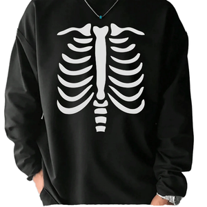 T-shirt à manches longues personnalisé pour homme |   Haut surdimensionné en coton lourd 250-300 GSM |   Streetwear graphique squelette et cage thoracique - Product Image 1