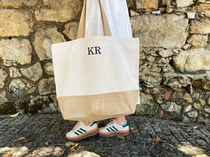 Borsa donna personalizzata da viaggio in tela ricamata <span class=keywords><strong>con</strong></span> monogramma <span class=keywords><strong>iniziali</strong></span> borsa da spiaggia in tela di paglia - Product Image 3