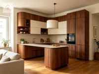 Gabinetes de Cocina Personalizados de Lujo XINGRUO, Ecológicos, en Azul Sereno, Estilo Minimalista, Roble Natural, Diseño Japandi a Medida