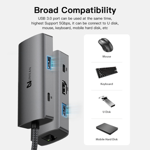 UNIEAN Venta al por mayor <span class=keywords><strong>Usb</strong></span> C Hub 3,0 Tipo C 6 Portas Hub a RJ45 UHD 4K Adaptador Estación de acoplamiento Tipo C <span class=keywords><strong>Usb</strong></span> 6 en 1 Hub para <span class=keywords><strong>Macbook</strong></span> <span class=keywords><strong>Pro</strong></span> - Product Image 5