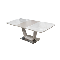Table à manger rectangulaire de luxe en céramique et pierre frittée, extensible, style nordique moderne, avec plateau en marbre et structure métallique