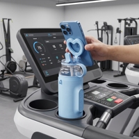 Bouteille d'eau magnétique anti-fuite en acier inoxydable N52 avec support de téléphone et paille, avec étui (sans AIRTAG)
