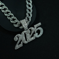 Usine dernier style chaîne à maillons cubains en alliage glacé et bling strass hip hop 2025 numéro pendentif collier