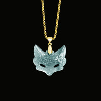 Pendentif ethnique en jadeite naturelle de qualité A, motif renard à neuf queues bleu aqua, incrusté d'argent S925, pour homme et femme