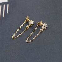 Klassische Lange Ketten-Quasten-Ohrringe Blumen-Zirkon 925 Sterling Silber 18K Vergoldete Ohrstecker Feiner Schmuck