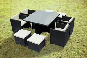 Mesa de comedor y sillas de mimbre para exteriores, conjunto de muebles de exterior para ahorro de espacio, venta al por mayor