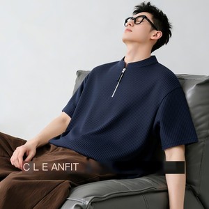<span class=keywords><strong>T</strong></span>-shirt gaufré personnalisé OEM ODM pour homme, col en <span class=keywords><strong>V</strong></span>, demi-fermeture éclair, manches courtes, coupe ample, respirant, décontracté, é<span class=keywords><strong>t</strong></span>é - Product Image 5