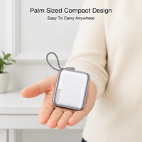 Batterie externe portable 10000 mAh avec câble USB-C 22,5 W, charge rapide, protection multiple, chargeur compact pour téléphone, écouteurs, montre