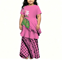 Nouvelle robe maxi polynésienne personnalisée, rose vif, noir orchidée, motif géométrique tribal Monstera, manches courtes, robe longue décontractée pour tous les jours