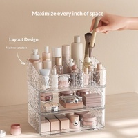Boîte de rangement cosmétique en plastique transparent à texture glacier, multi-compartiments pour coiffeuse, soins de la peau, cosmétiques, rouges à lèvres