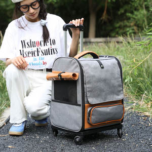 Sac à roulettes de grande capacité pour animaux de compagnie à deux chats sac à dos respirant pliable en nylon et Oxford à <span class=keywords><strong>fermeture</strong></span> éclair - Product Image 2