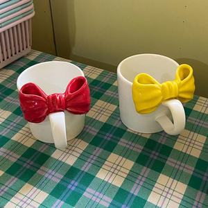 <span class=keywords><strong>Tazas</strong></span> de café de leche de agua de cerámica, <span class=keywords><strong>tazas</strong></span> de cerámica blancas sencillas con mango de lazo de mariposa <span class=keywords><strong>para</strong></span> niñas y mujeres, regalo - Product Image 2