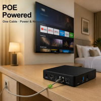 TV Box Inteligente de Alta Calidad con Android 14, Quad Core Amlogic S905X5M, 4K Streaming, WiFi, Control Remoto por Voz, PoE Network, Bajo Precio