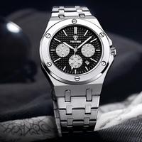 TEVISE T830B Herren Edelstahl-Uhren Luxus Klassische Mode Original Quarz Wasserdicht Leuchtend Datum Armbanduhr für Männer