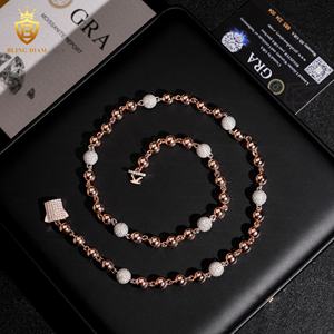 8mm personalizzato ghiacciato fuori palla con perline lunghe collana in <span class=keywords><strong>argento</strong></span> 925 catene in oro rosa per gli uomini Rapper moda gioielli Hip Hop - Product Image 2