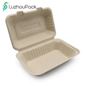 LuzhouPack 900ml 9 Inch Microwave Safe Leakproof Eco Bagasse Biodegradable Disposable Catering Box For Lunch