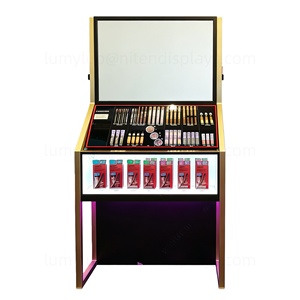 Exhibidor de Maquillaje Iluminado de Lujo con Espejo y Gabinete, Vitrina Metálica de Doble Cara para Tiendas de Cosméticos - Product Image 3