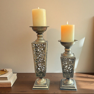 Hollowed Out Candlestick <b>Square</b> Base Distressed Bronze Iron <b>Candle</b> Holder Home Living Room Decorative Ornament - Product Image 1
