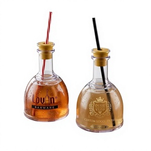 Custom Logo Plastic Cocktail Cup Bottle with Straw Cap Reusable <b>Portable</b> Drinkware for <b>Bar</b> Party 375ml Capacity Modern Style - Product Image 1