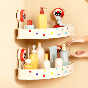 Suction Mounted Triangular <b>Bathroom</b> <b>Shelf</b> With Durable Design For Corner Storage - Product Image 1
