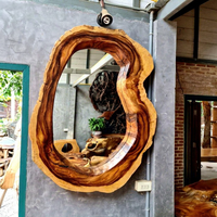 Miroir mural en bois rustique fait main LIVE EDGE STUDIO, style Art Déco, forme irrégulière, design décoratif encadré, réglable pour mariage