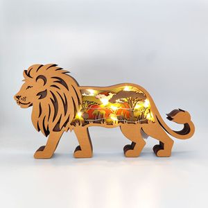 Uionen Multi-Layer Hollow Carved Wooden Lion Figurine Creative Animal Craft Home Desktop Decorative <b>Ornament</b> - Product Image 2