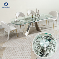 Table à manger moderne multifonctionnelle pliante et rotative, extensible, avec mécanisme à engrenages, convertible, en verre, pour cuisine