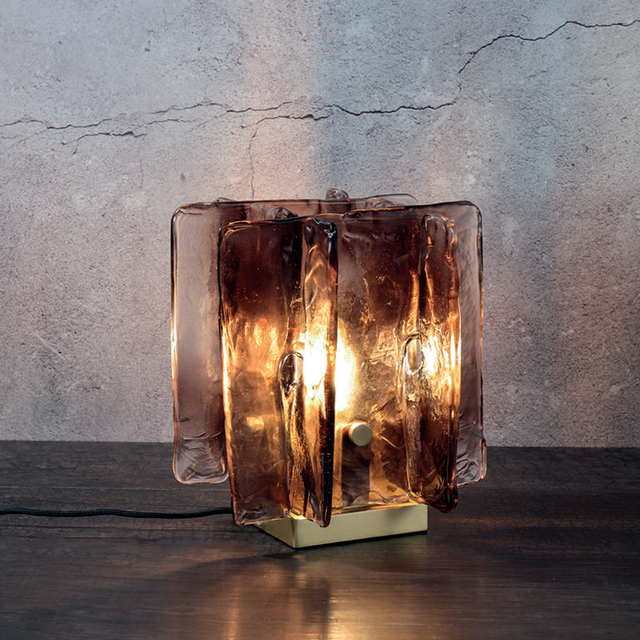 Designer Creative Art E12 Glass Copper Table Light Bedroom Bedside Amber Glass Table Lamp