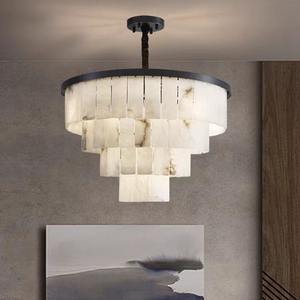 Lámparas Colgantes de Latón Blanco Cálido de Alabastro Español para Sala de Estar, Arañas de Mármol Natural y Negro - Product Image 1